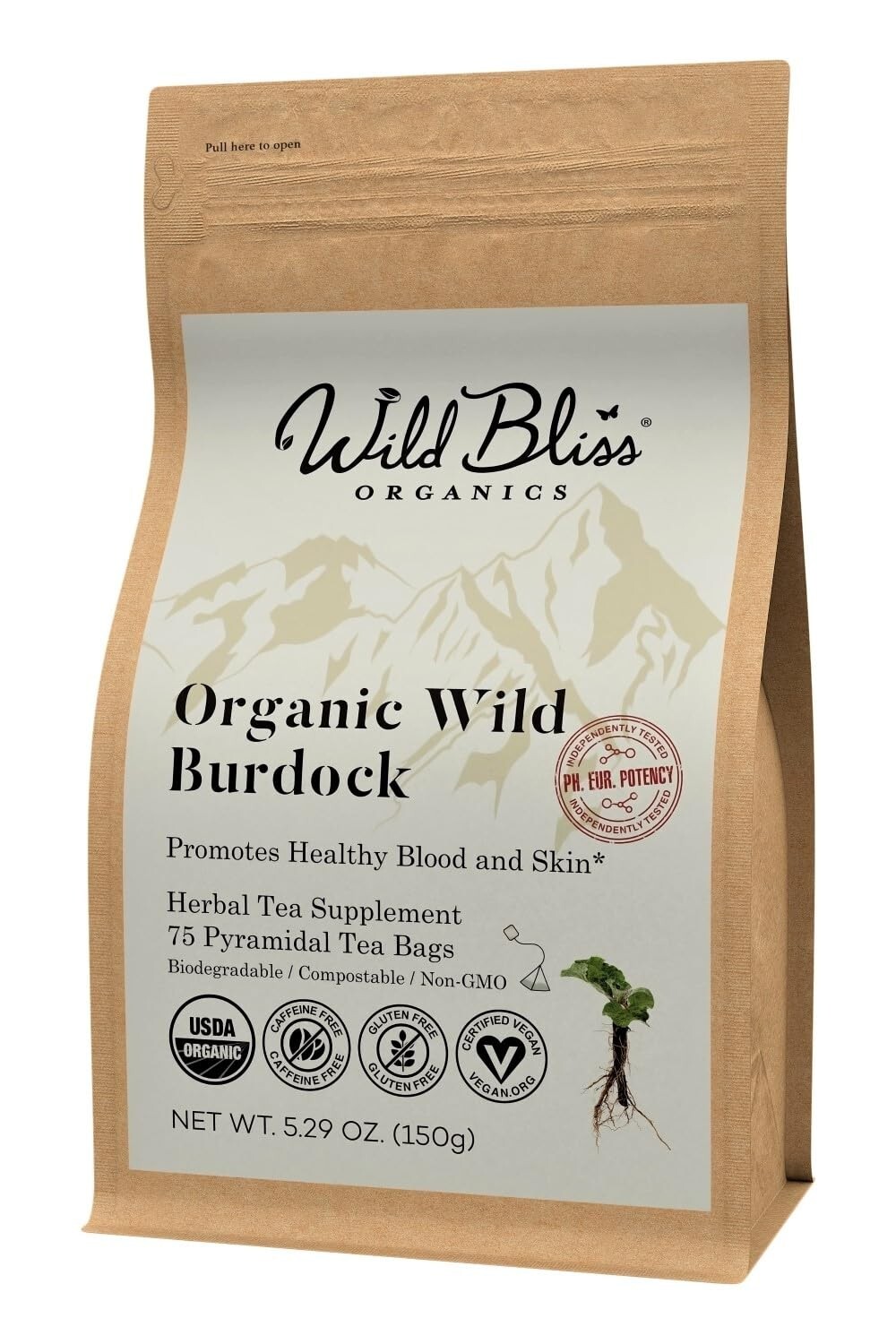 Organic Burdock Root Tea – Caffeine-Free Detox Support – 75 Plant-Based Bags