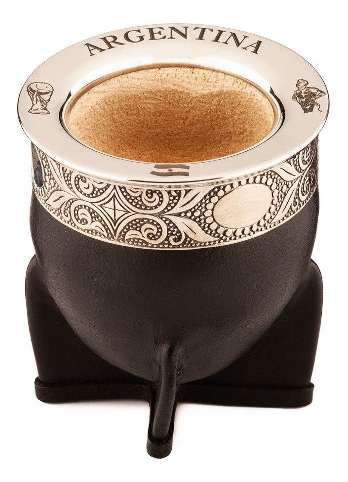 Argentina Imperial Yerba MATE Gourd CUP + STRAW German Silver Leather Messi tea