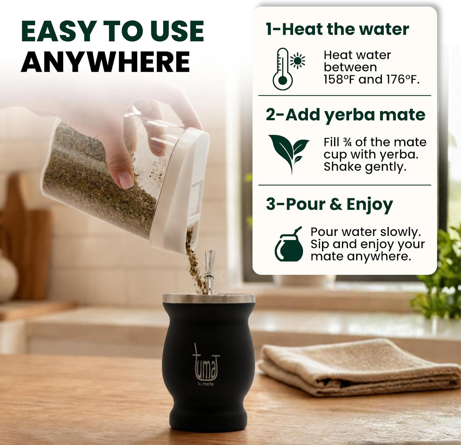 Complete Yerba Mate Kit – Stainless Steel Mate Cup Set, Bombilla (Straw) & 750Ml