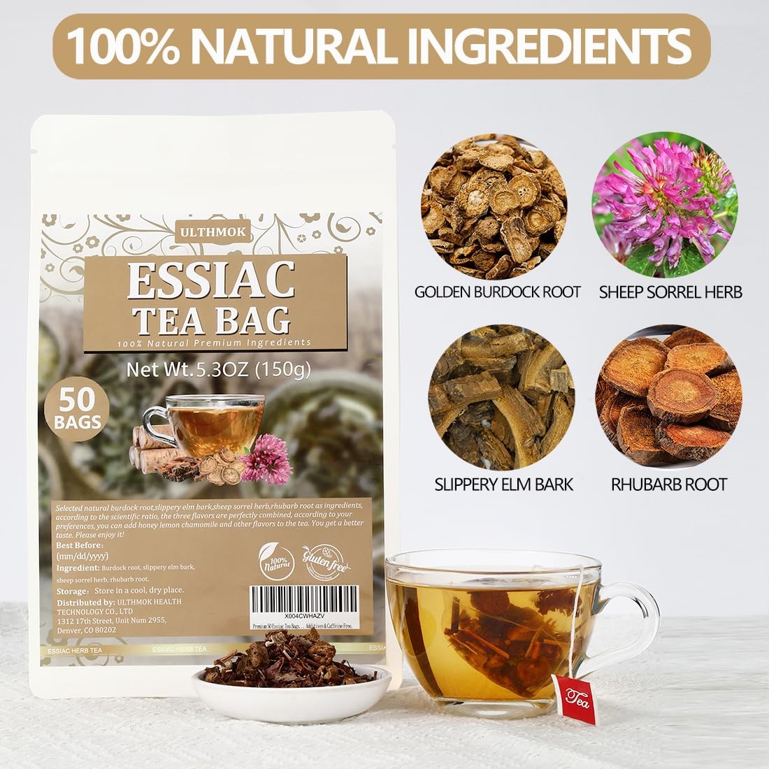 50 Essiac Tea Bags, Wellness Blend Tea, made with 100% Natural Ingredients, No A