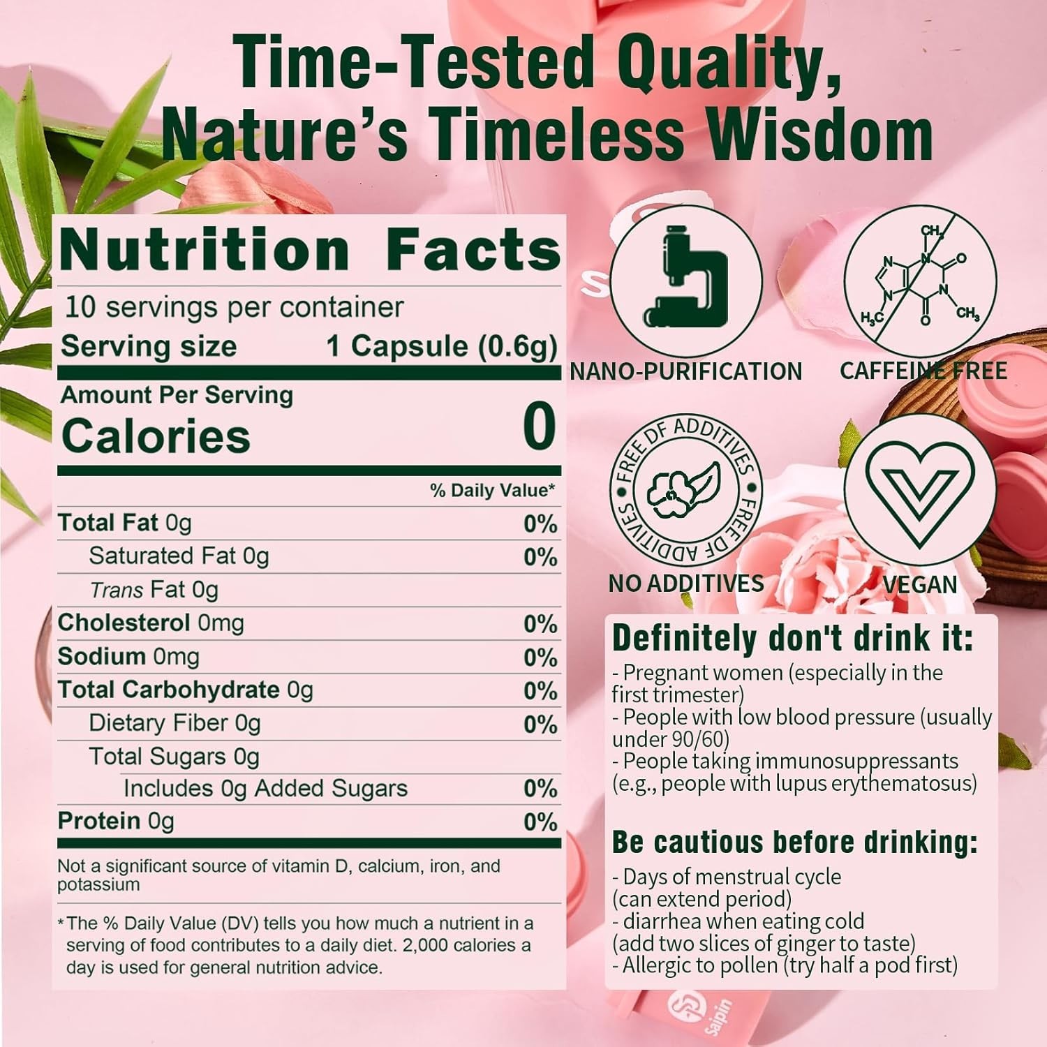 SAIPIN Ginseng Rose Tea – Instant Herbal Kidney Tea for Energy Beauty | 10 P…