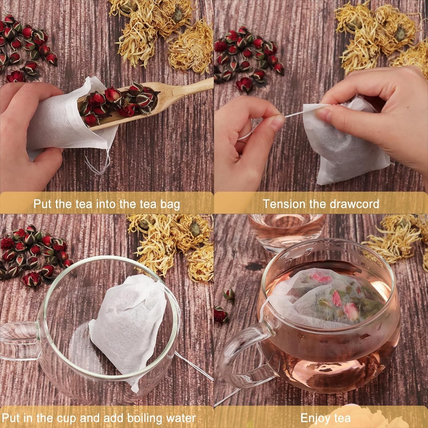 100Pcs Tea Bags for Loose Leaf Tea,3.15 x 3.94 inches Empty Tea Bags,Disposab…