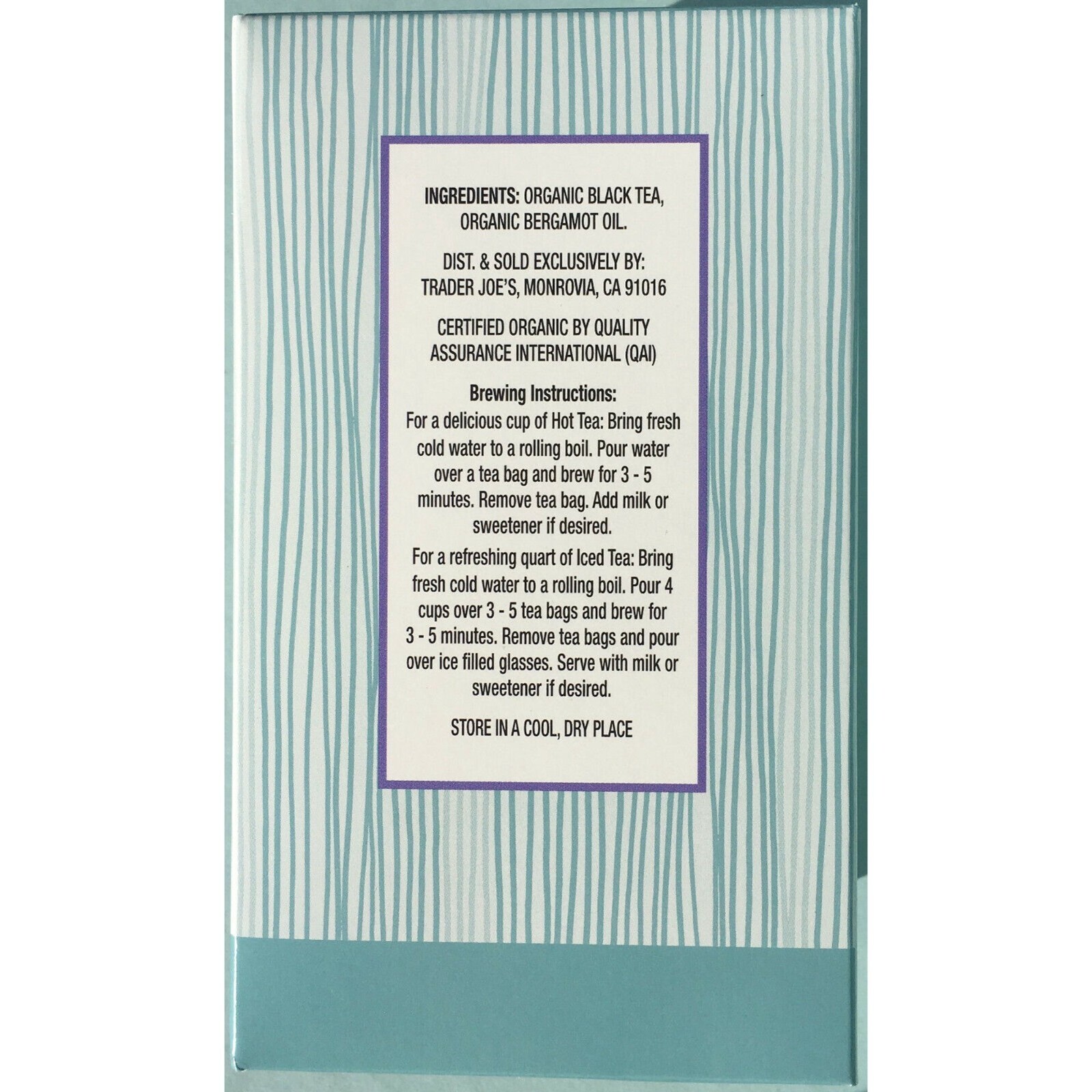 3 Packs Trader Joe’s Organic Earl Grey Black Tea 20 Tea Bags 1.41 oz Each Pack