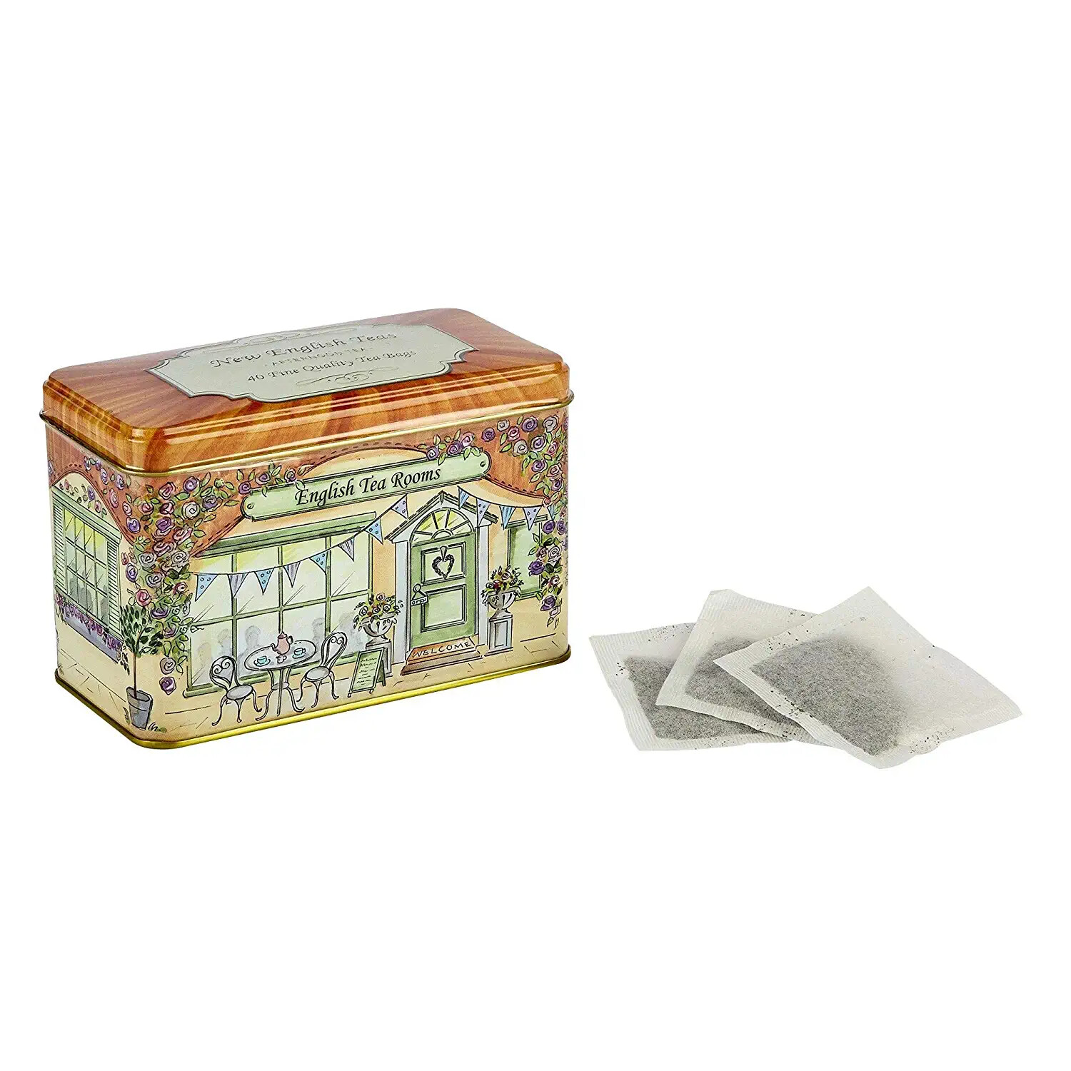 NEW ENGLISH TEAS AFTERNOON TEA TIN W,40 FINE QUALITY TEA BAGS VINTAGE TEA ROOMS