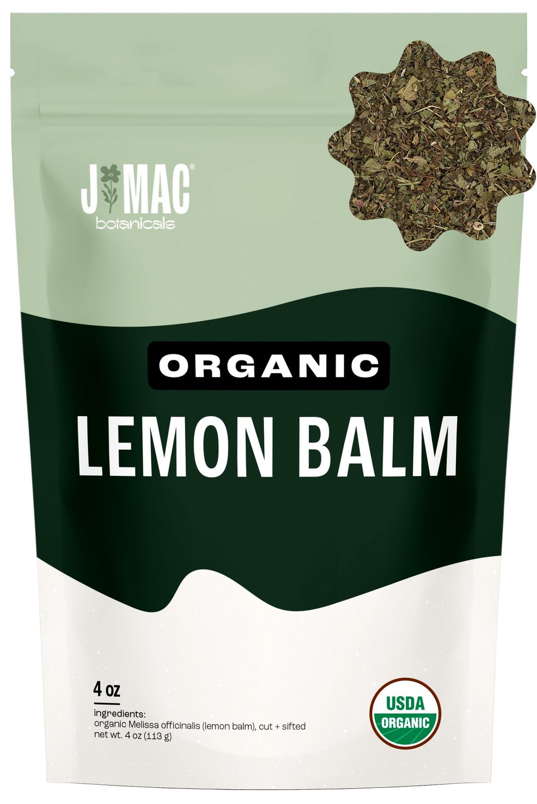 J Mac Botanicals Organic Lemon Balm 4 oz, Loose Leaf Tea, Dried Lemon Balm Te…