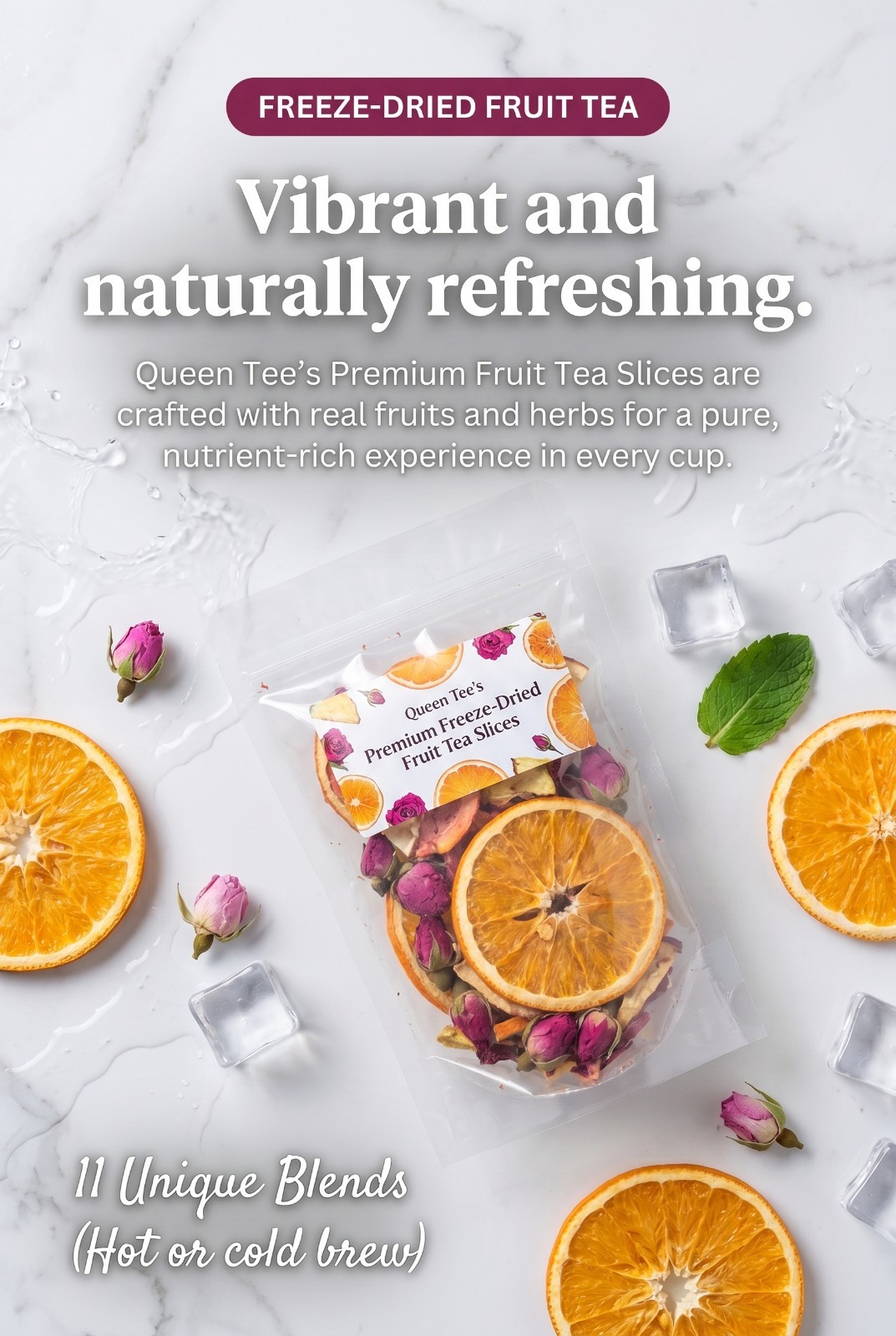 Queen Tee’s Premium Freeze-Dried Fruit Tea Slices Packages