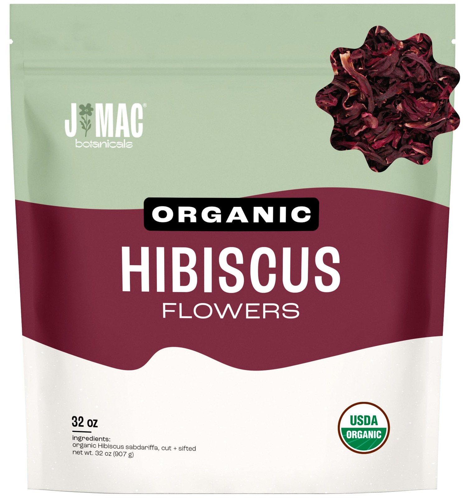 J MAC BOTANICALS Certified Organic Hibiscus Flower 2 Pounds, Hibiscus Tea, Cu…