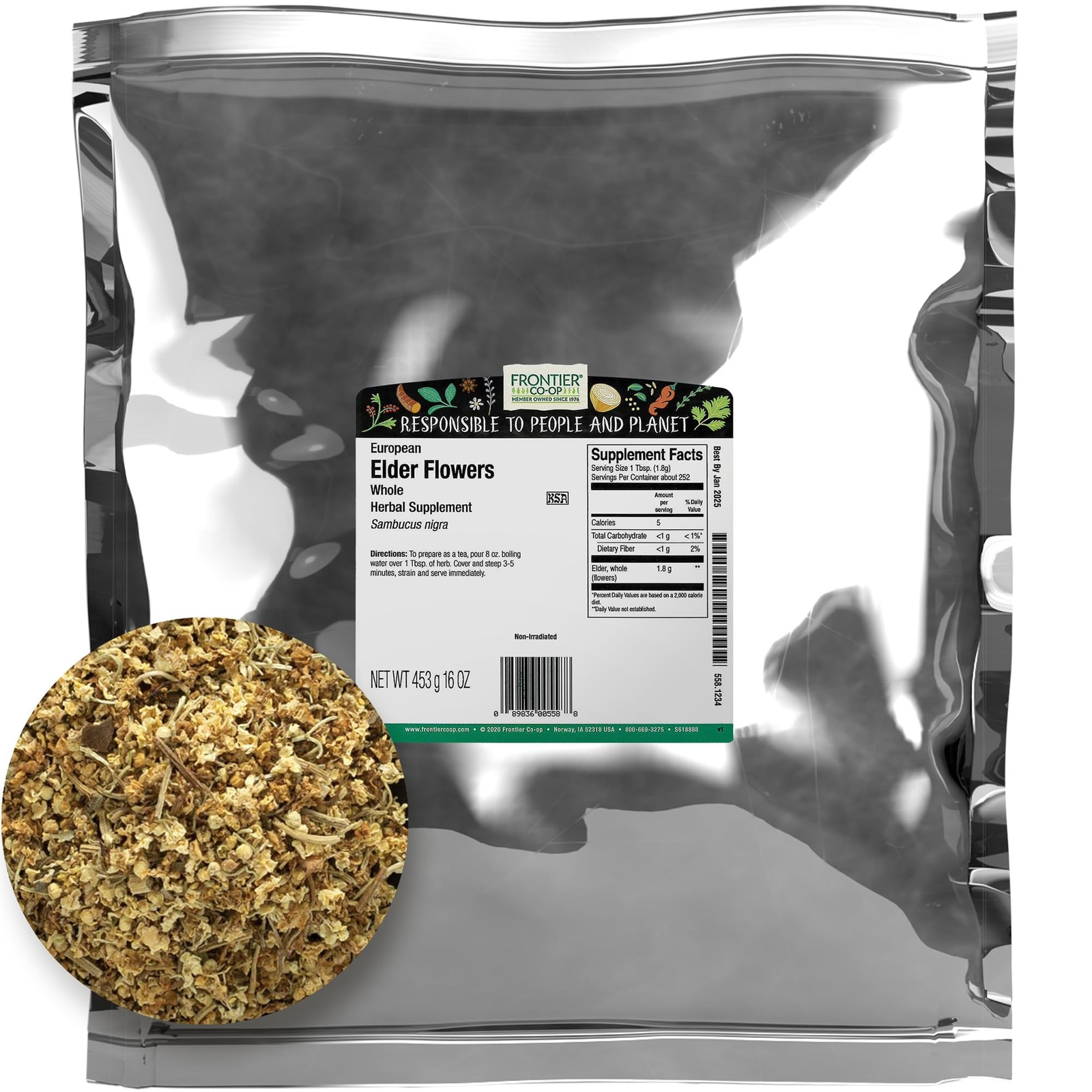 1 Pound Dried Elderflowers Frontier Co op Natural Culinary Herbal Tea Use