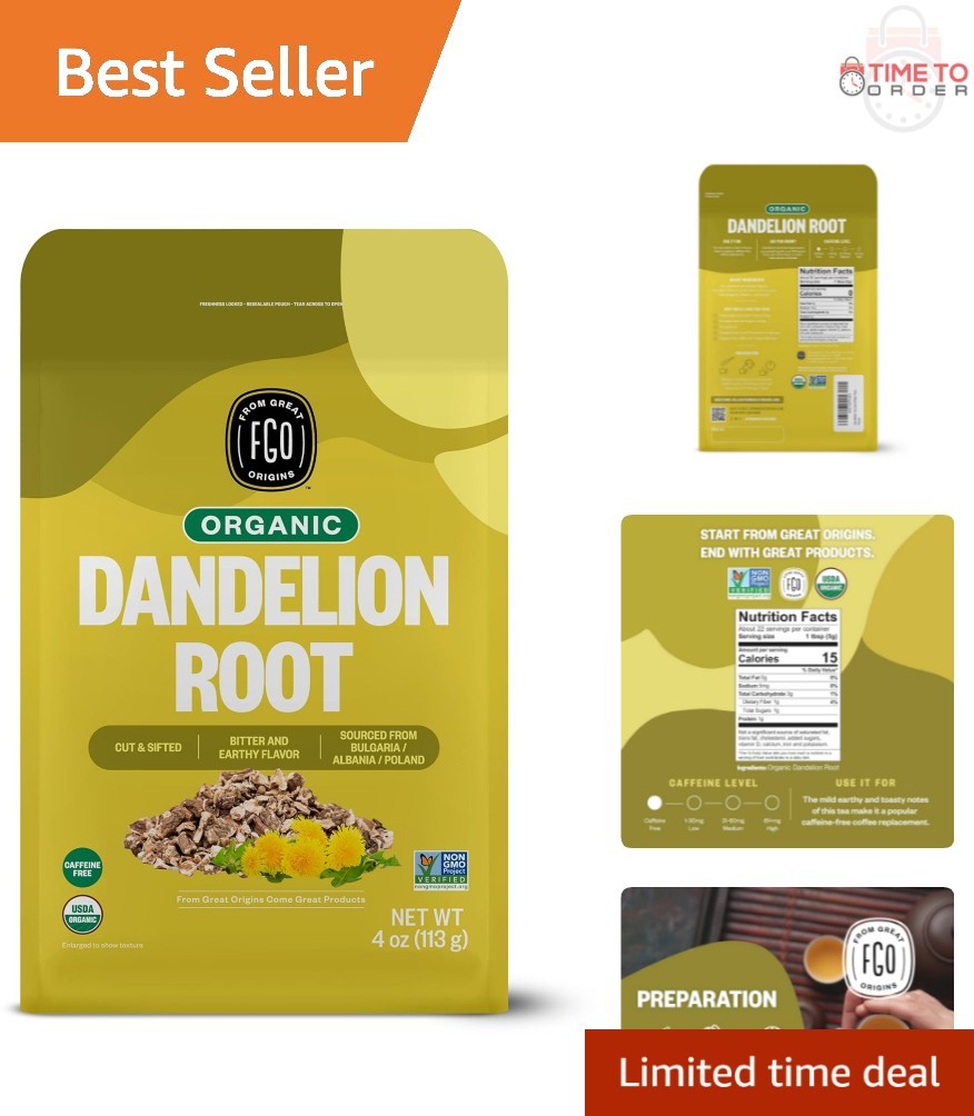 Organic Dandelion Root Tea Loose Cut and Sifted 4 Ounce Resealable Bag