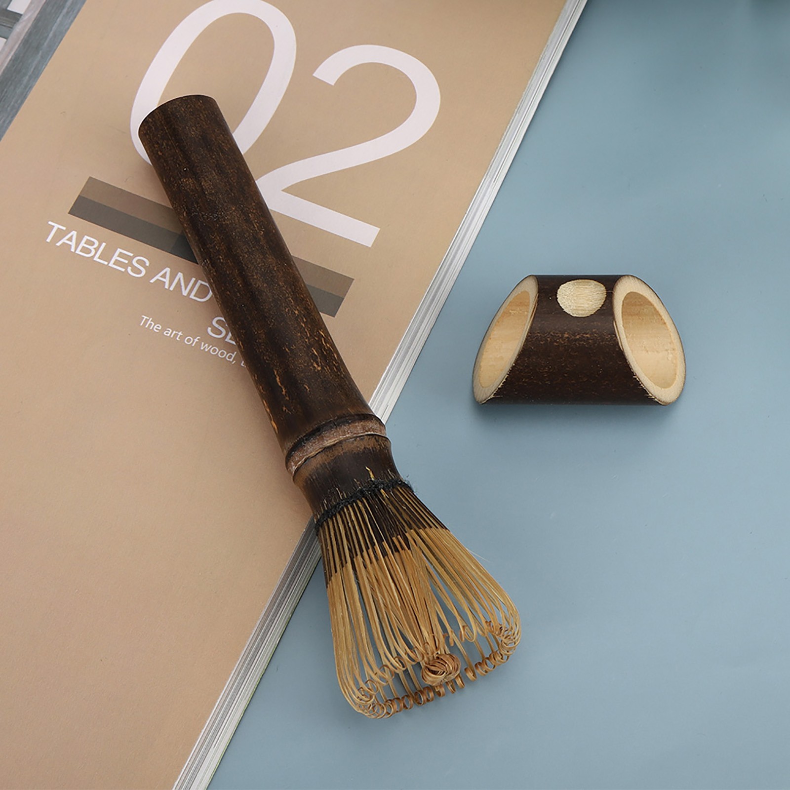 Natural Bamboo Chasen Matcha Green Tea Whisk Long Handle Powder Brush ToolPurple