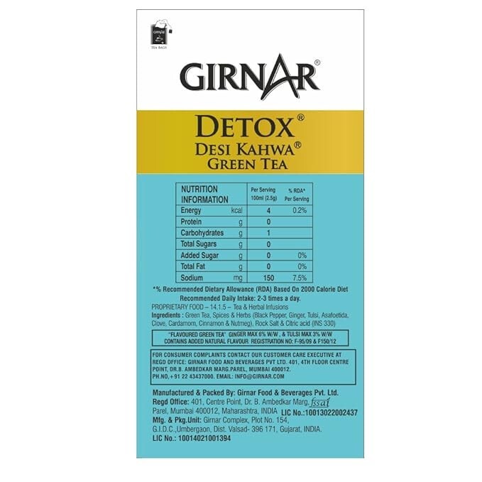 Girnar Food & Beverages Pvt. Ltd. Detox Green Tea – Desi Kahwa (36 Tea Bags) 90