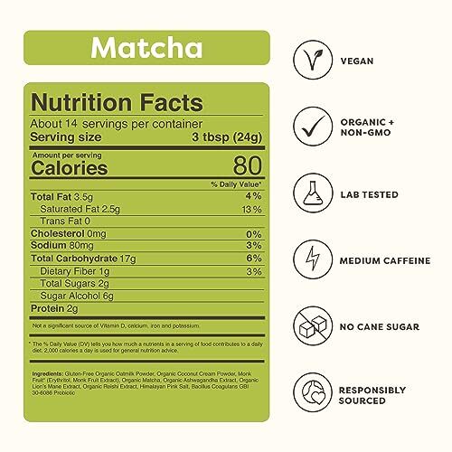 Clevr Blends Matcha Green Tea Powder Oat Milk Instant Latte Mix 100% Japanese…