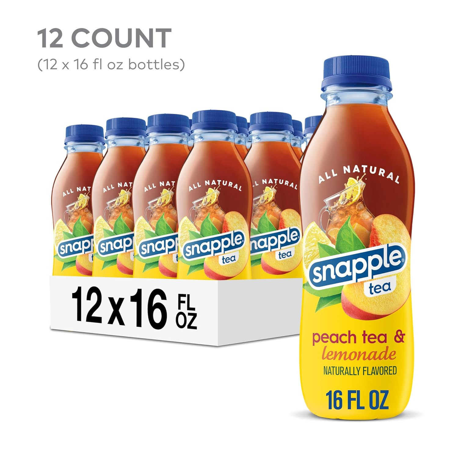 Snapple Peach Tea Lemonade, 16 Fl Oz, Pack of 12