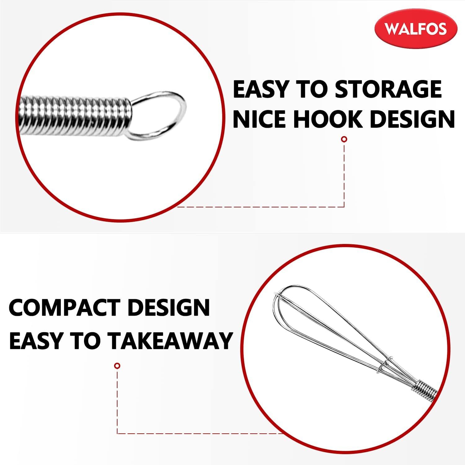 Walfos Mini Whisks Stainless Steel, Small 2pcs Mini;Stainless Steel;5″+7″