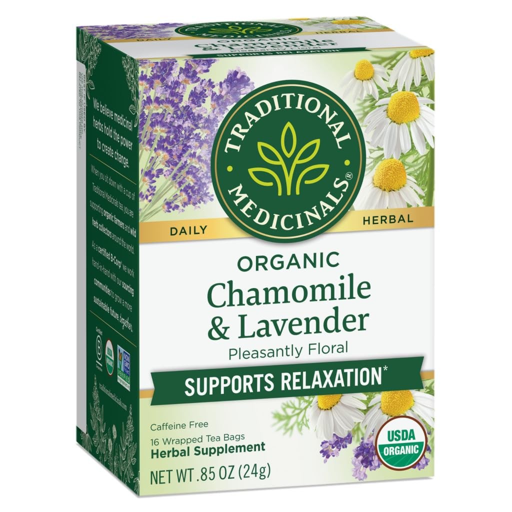 Organic Chamomile Lavender Tea 6×16 Bags | Caffeine-Free Herbal Infusion