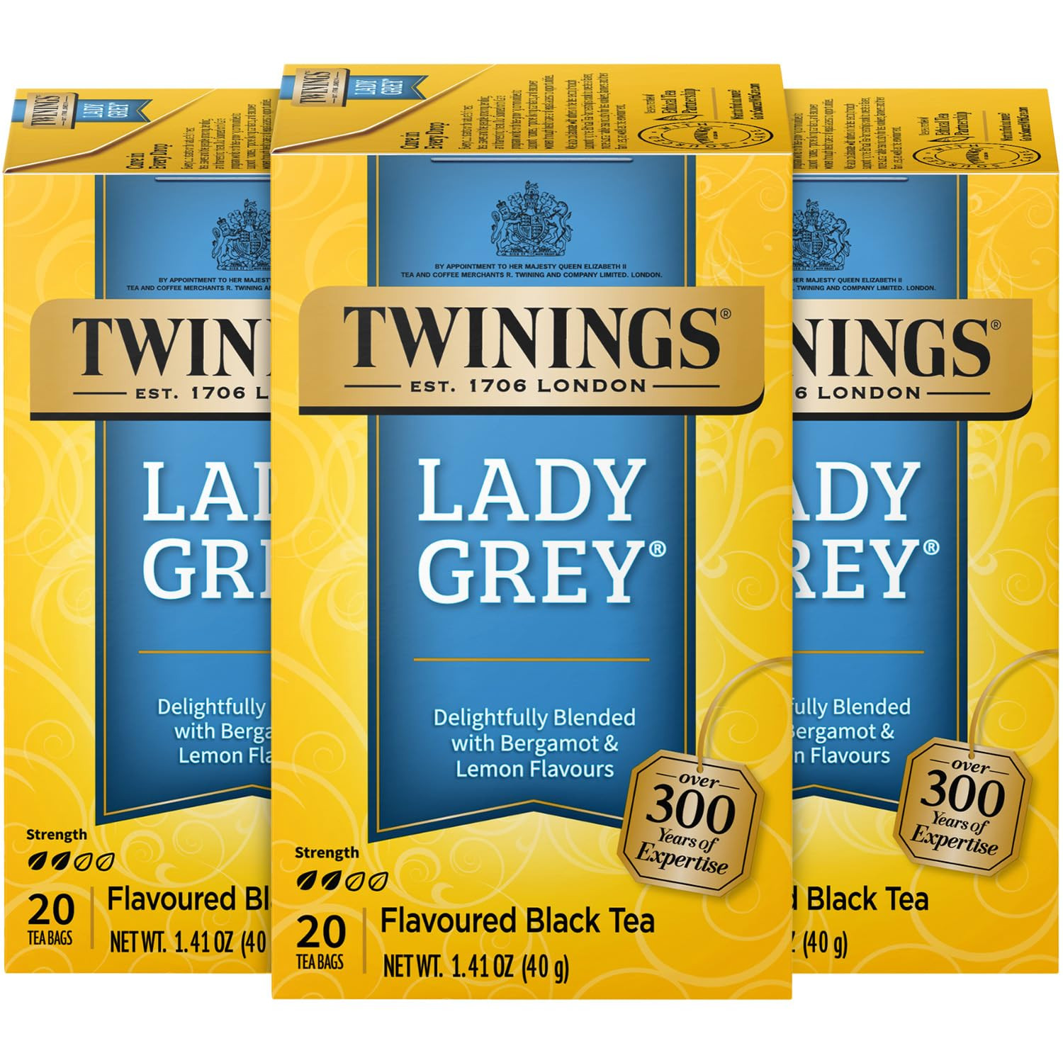 Twinings Lady Grey Black Tea, 20 Bags, 3 Packs, Citrus Flavored