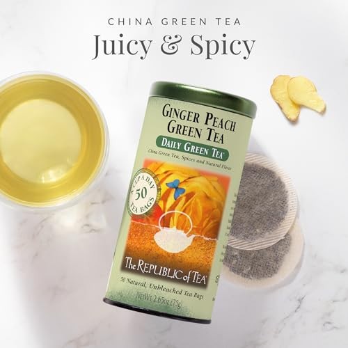 The Republic of Tea – Ginger Peach Green Tea, 50 Tea Bags, Tin Assorted Sizes