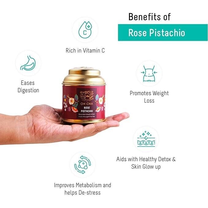 OH CHA – Rose Tea Pistachio | Rose Green Tea with Kashmiri Saffron 35g