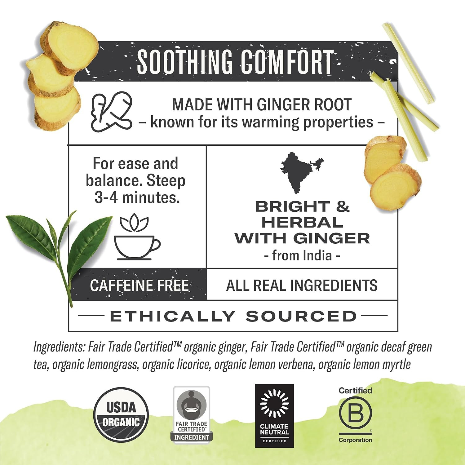 Numi Organic Ginger Lemon Tea, 100 Decaf Green Tea Bags