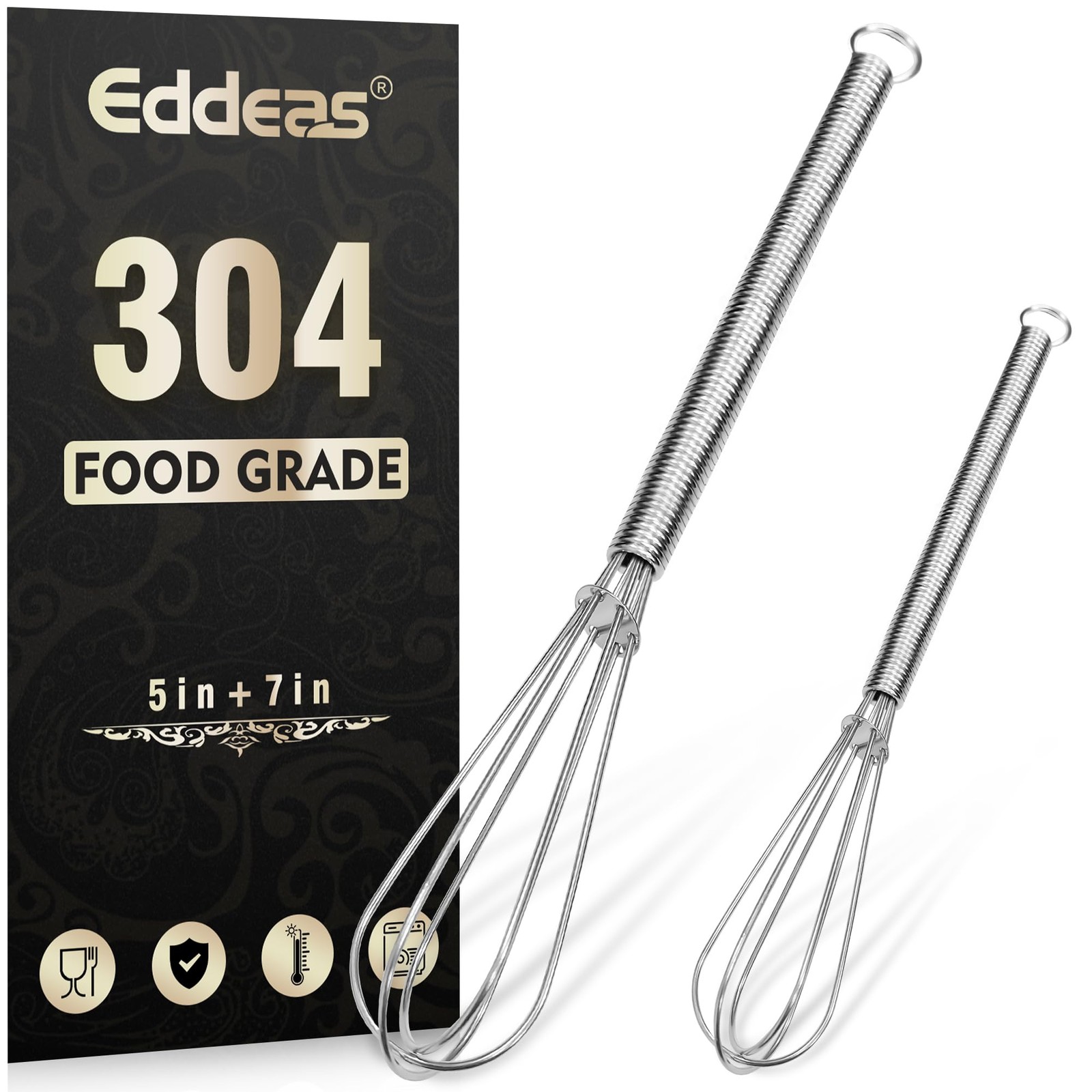Eddeas Mini whisk, Small Whisk 2 Pieces, 5in and 7in 5+7 inch, Silver 2Pcs