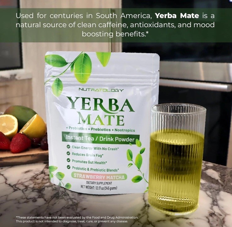 Yerba Mate Instant Tea Powder – 3-In-1 Super Drink – Clean Energy .Exp-05/2027