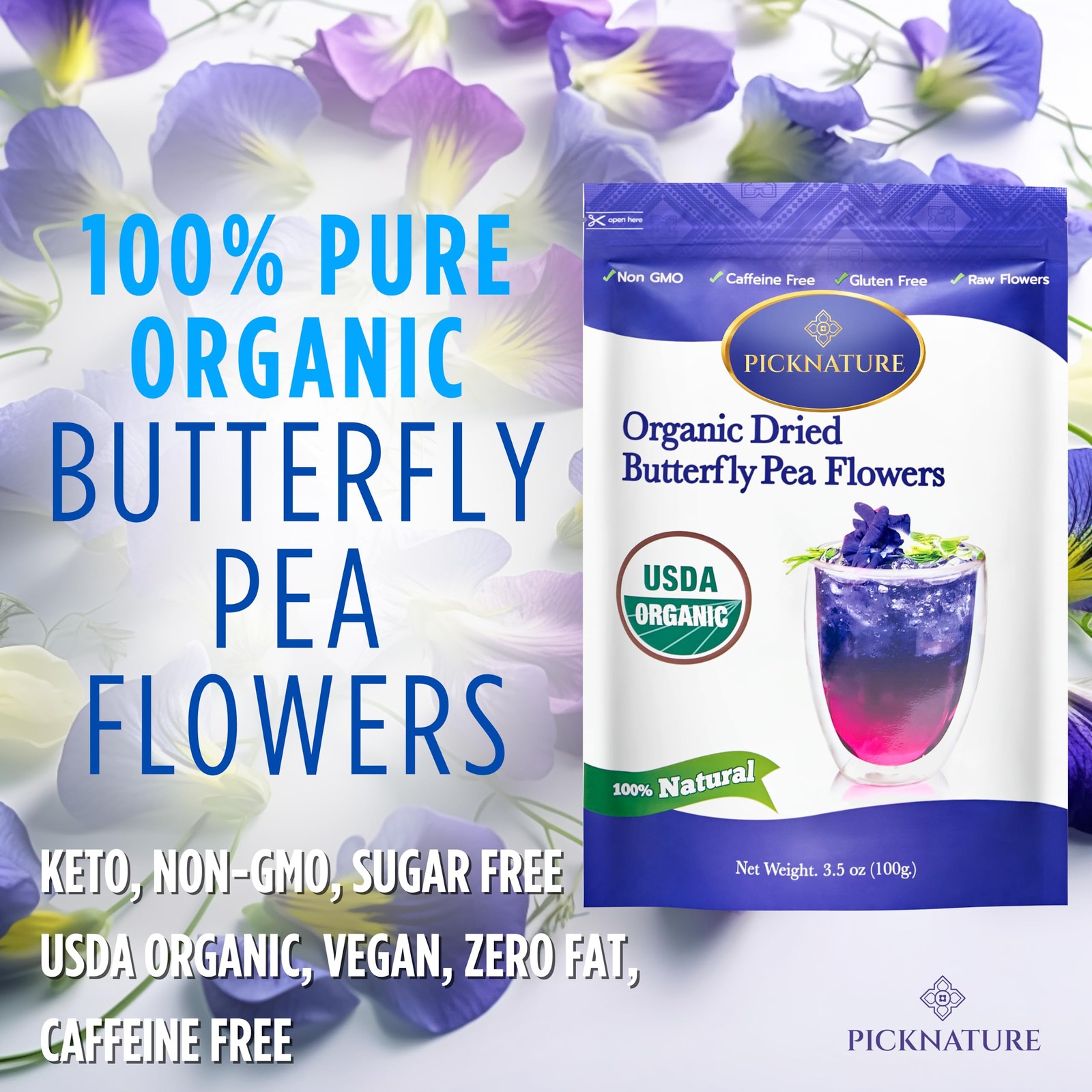Butterfly Pea Flower Tea Loose Leaf – Herbal Blue Tea Gifts 100+ Cups