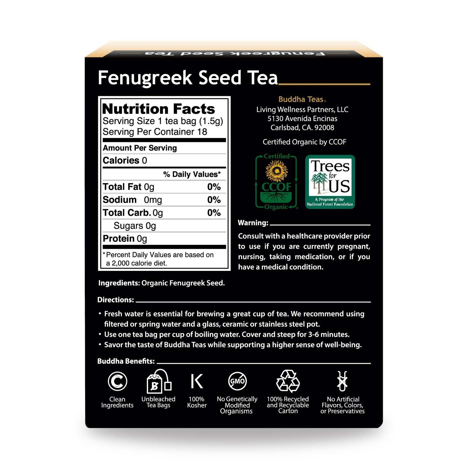 Fenugreek Tea 18 Count Bleach Free Tea Bags for Healthy Living