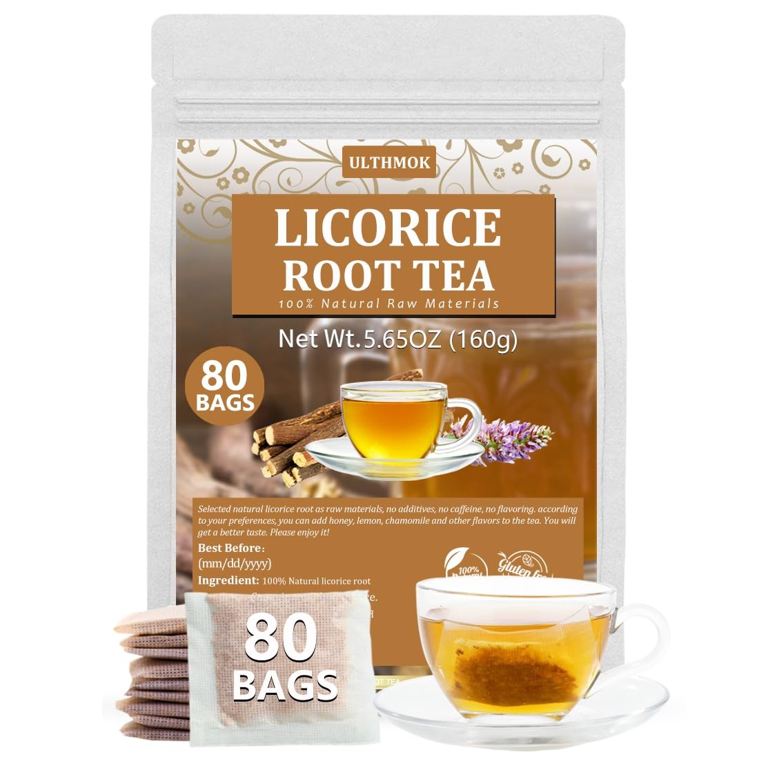 Premium 80 Licorice Root Tea Bags, Made with 100% High 80 Count (Pack of 1)