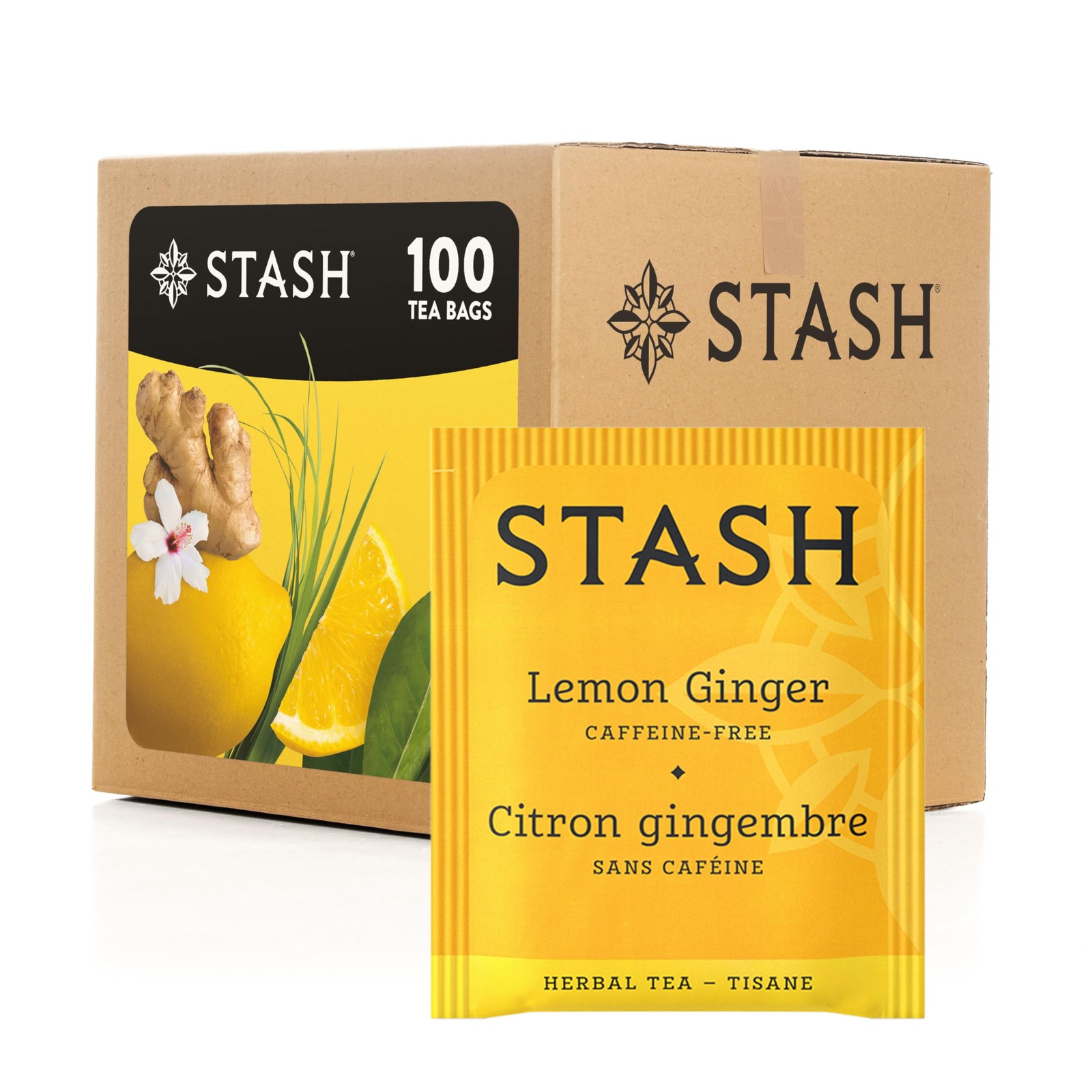 Stash Tea Lemon Ginger Herbal – Naturally Caffeine 100 Count (Pack of 1)