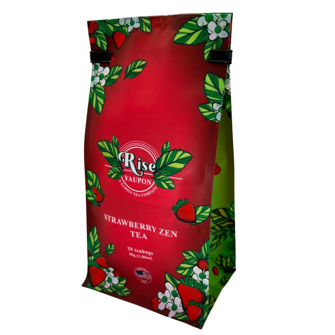 Rise Yaupon Strawberry Zen Yaupon Holly Tea, 20 Tea Bags, 1.06 Oz, Caffeinated Y