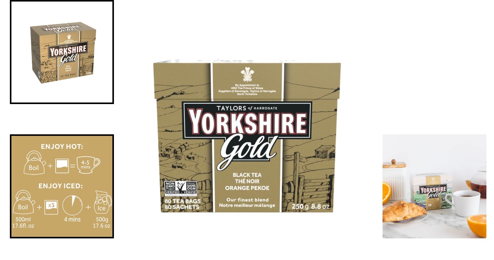 Classic British Breakfast Blend – Yorkshire Gold Pillow Tea Bags, 80 Count