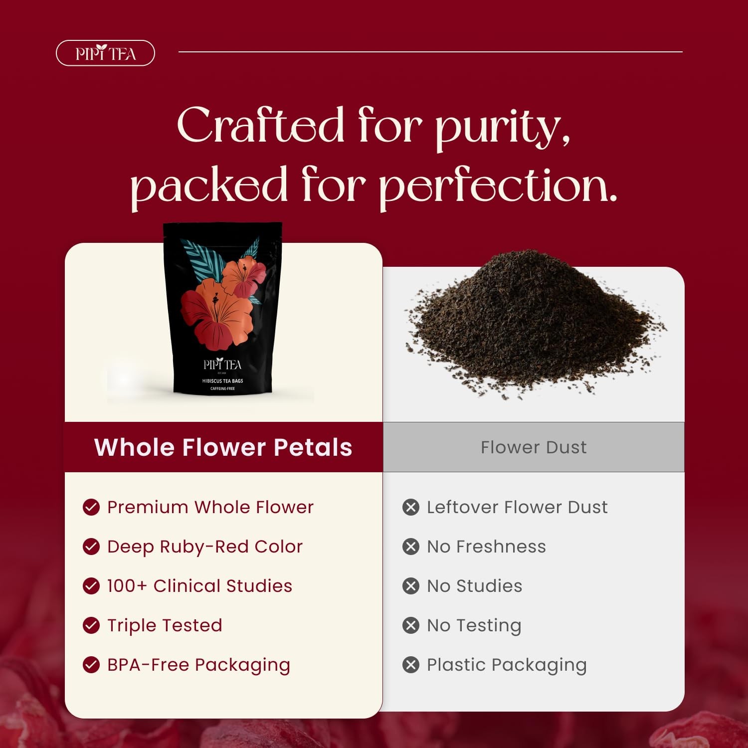 PiPi Tea Organic Hibiscus Bags – Caffeine Free Herbal Rich in…