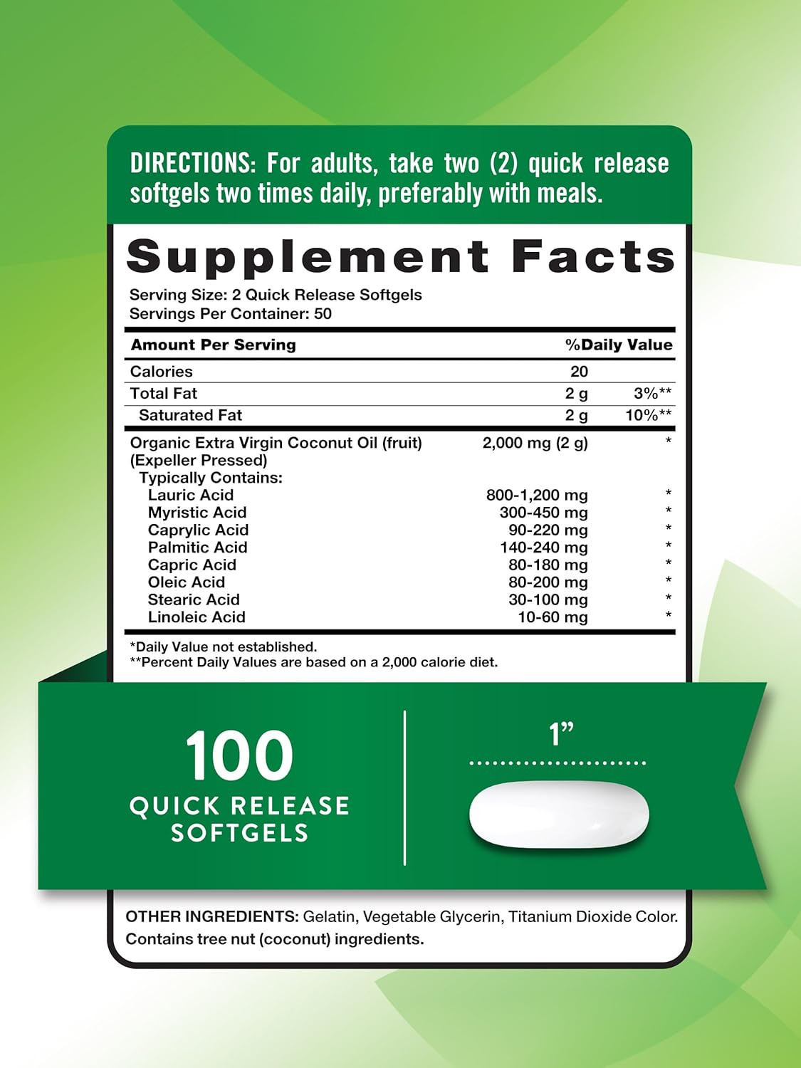 Nature’s Truth Coconut Oil Supplement | 100 Softgels | Naturally Occurring…