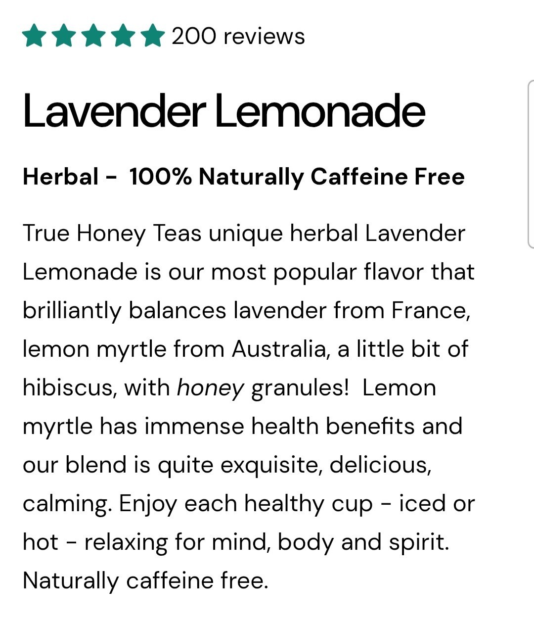 True Honey Teas Lavender Lemonade Herbal Tea Bags Organic Caffeine Free 24 Pack