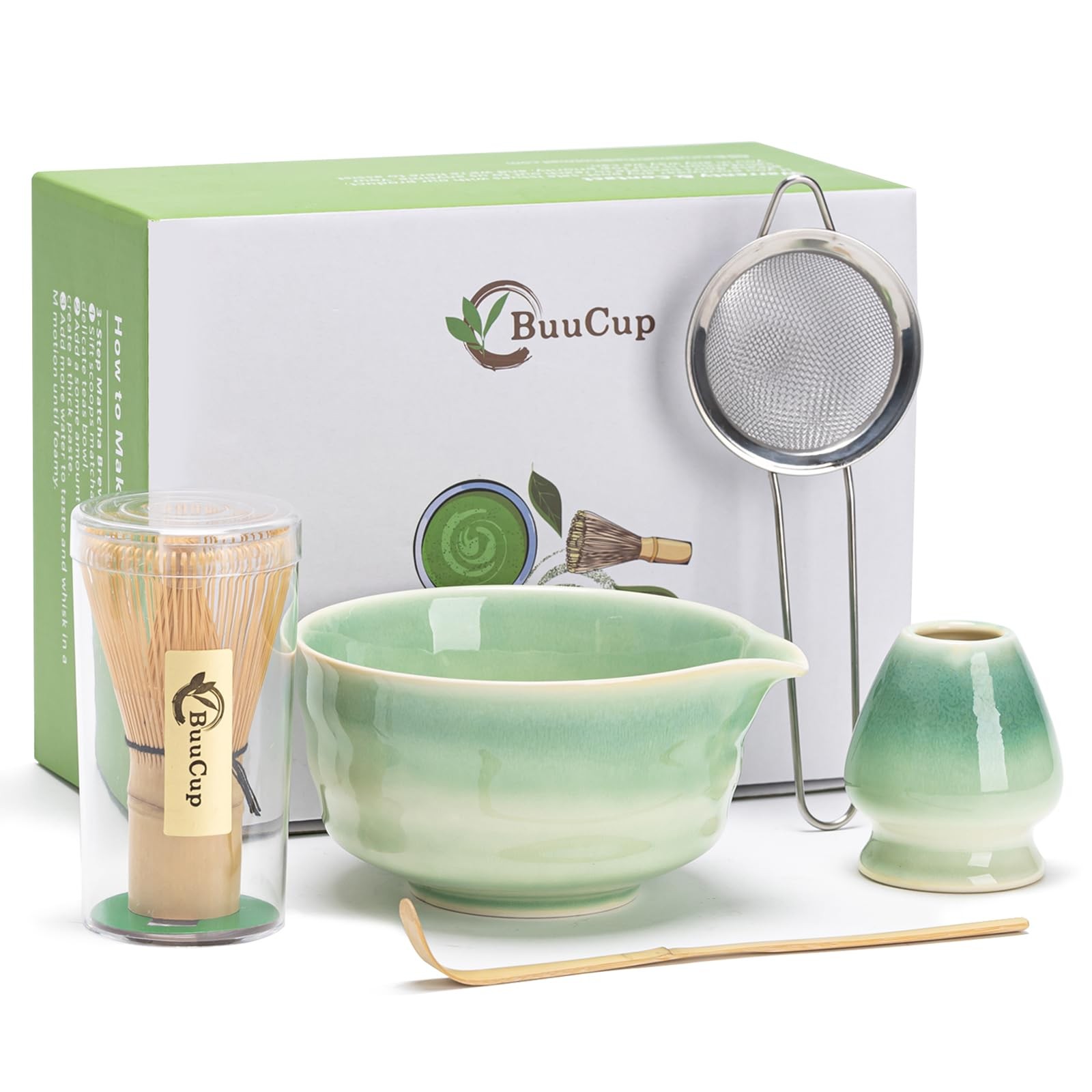 Matcha Whisk Set 5pc Bowl with Spout Sifter Scoop Japanese Tea Kit