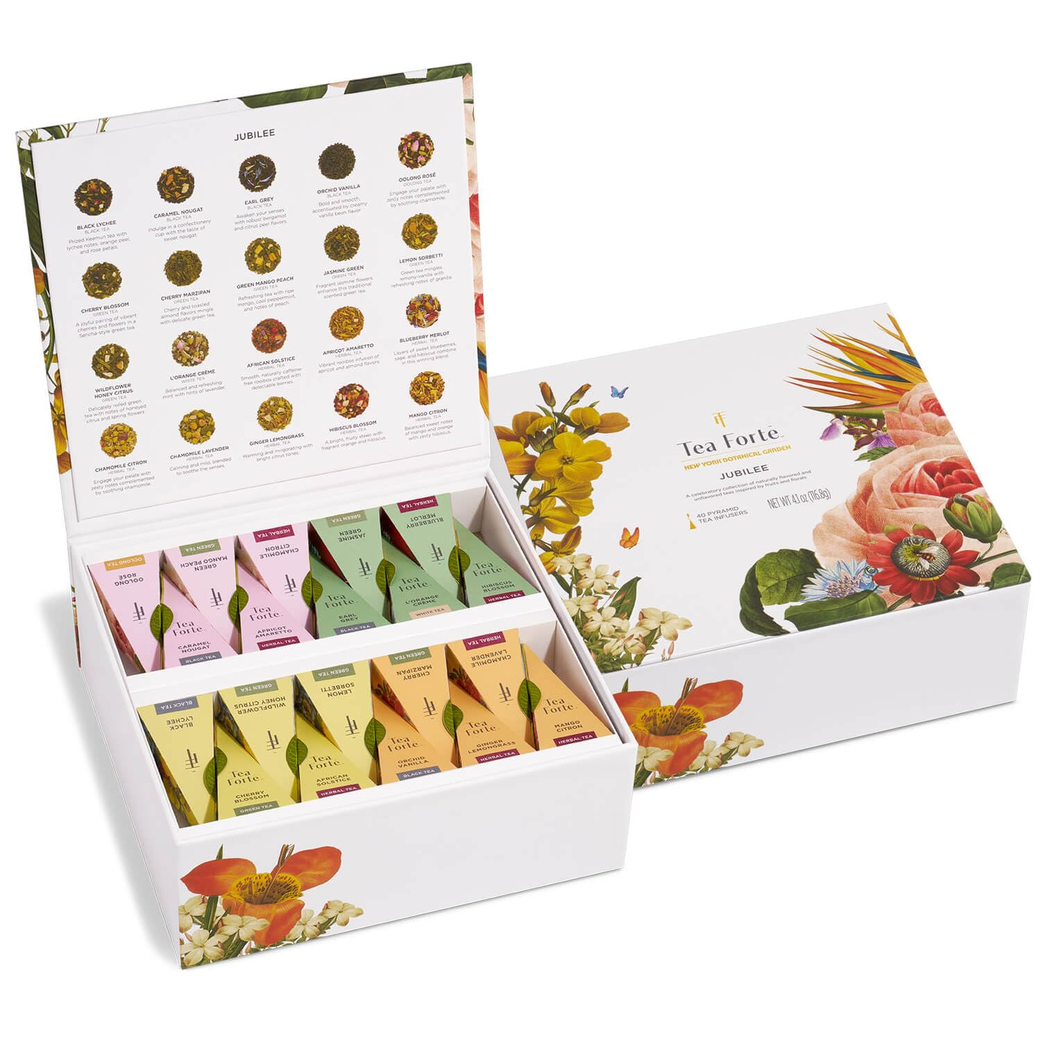 Premium Tea Chest Presentation Box Gift Set Sampler, 40 Count Individually Wrapp