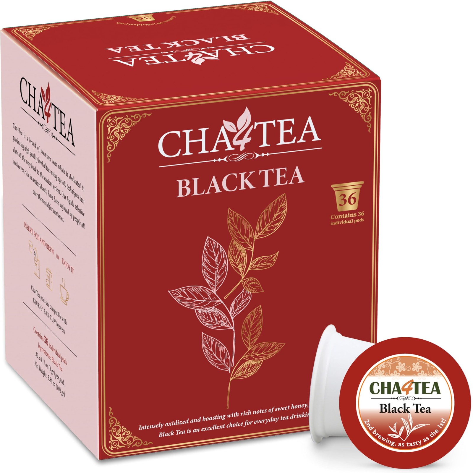 Cha4TEA 36-Count Black Tea Pods for Keurig K-Cup Brewers 36 Count (Pack of 1)