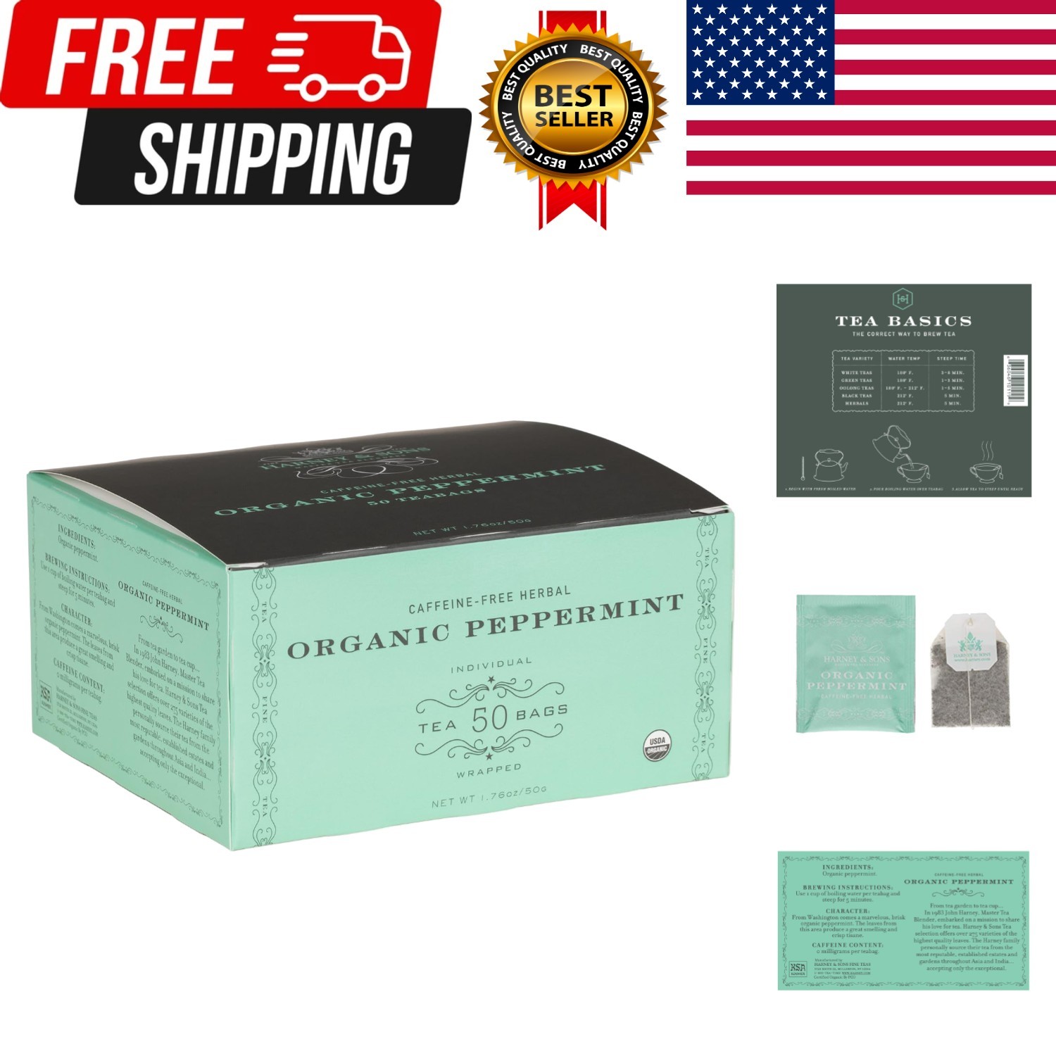 Organic Peppermint Tea 1.76oz/50g 50 Tea Bags