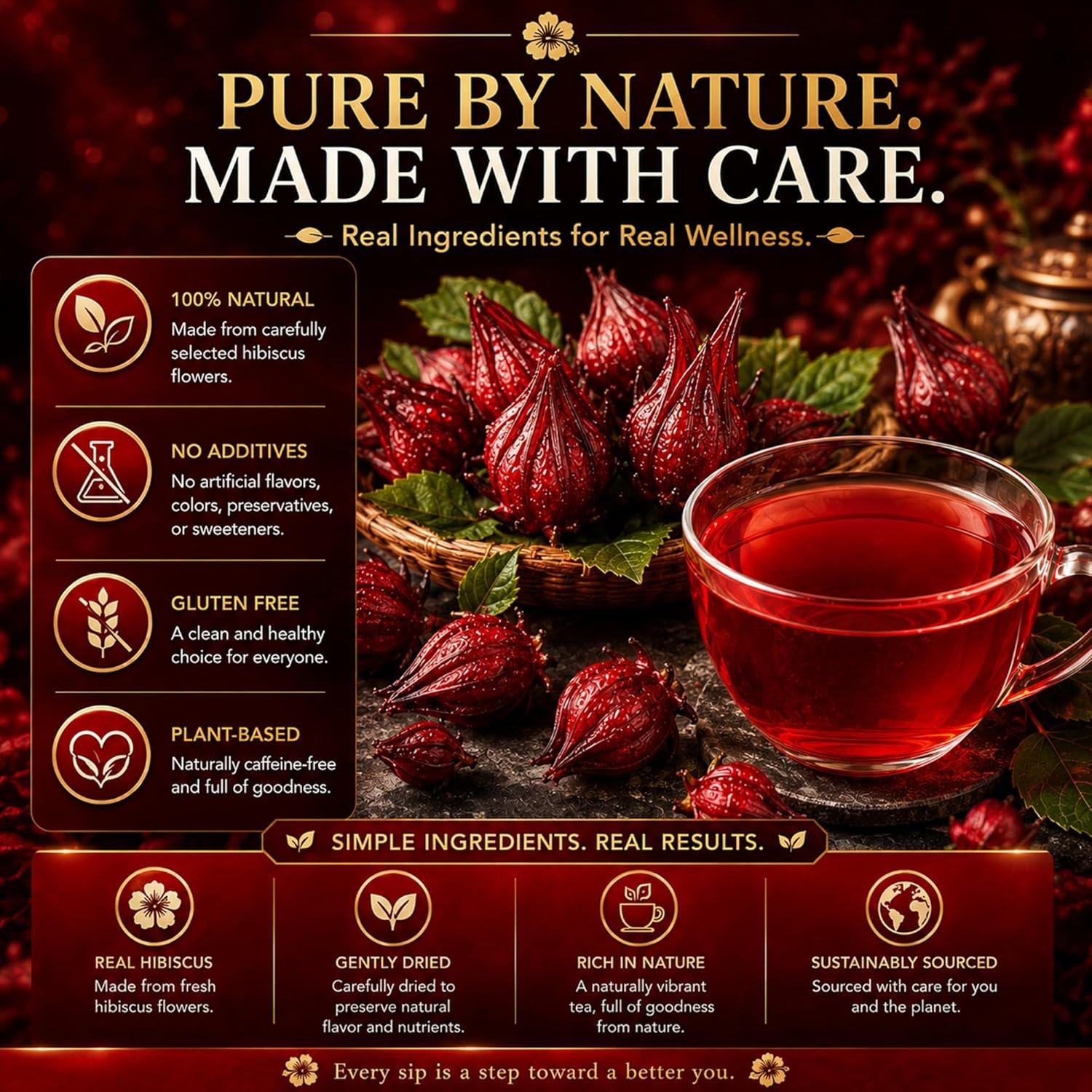 Premium 80 Hibiscus Flower Tea Bags (Flor De Jamaica) – 100% Natural, Tart & Ref