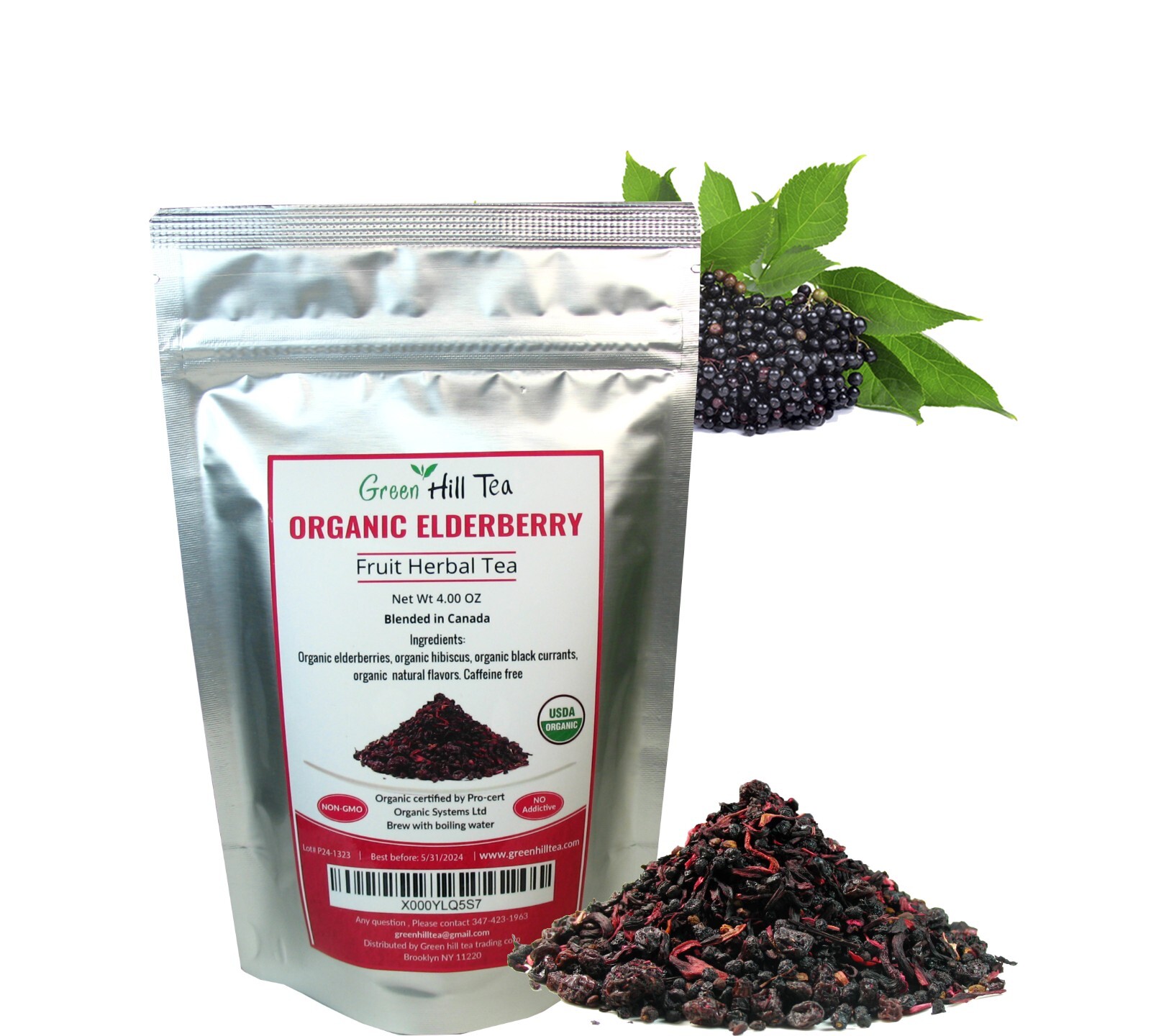 Organic Elderberry Fruit Herbal Tea Immune system boost Hot or Iced Tea 4 OZ