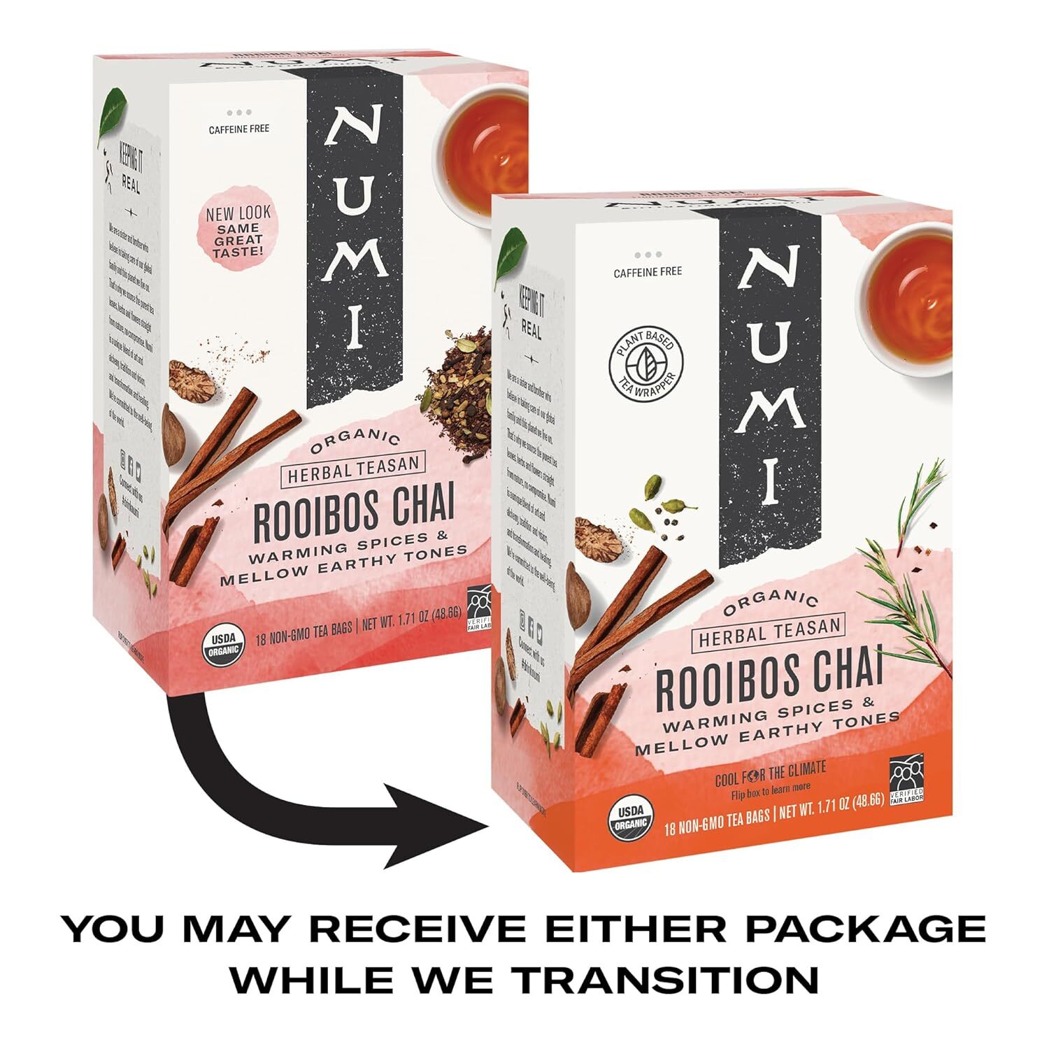 Numi Organic Rooibos Chai Tea, 18 Tea Bags, Red Tea with Cinnamon, Allspice & Gi
