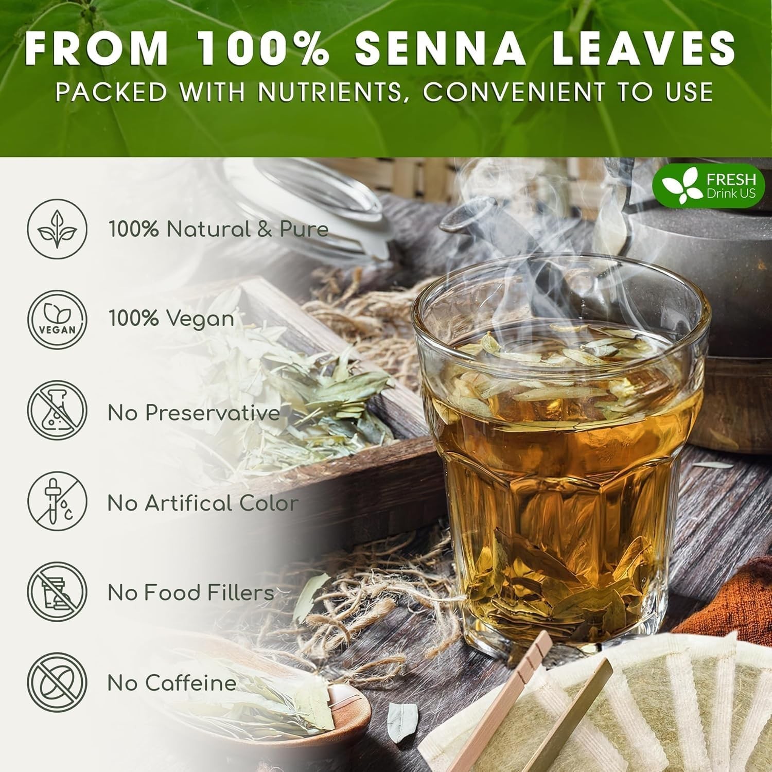 , Premium 135 Senna Leaf Tea Bags, 100% Natural & Pure from Senna Leaves. Loose