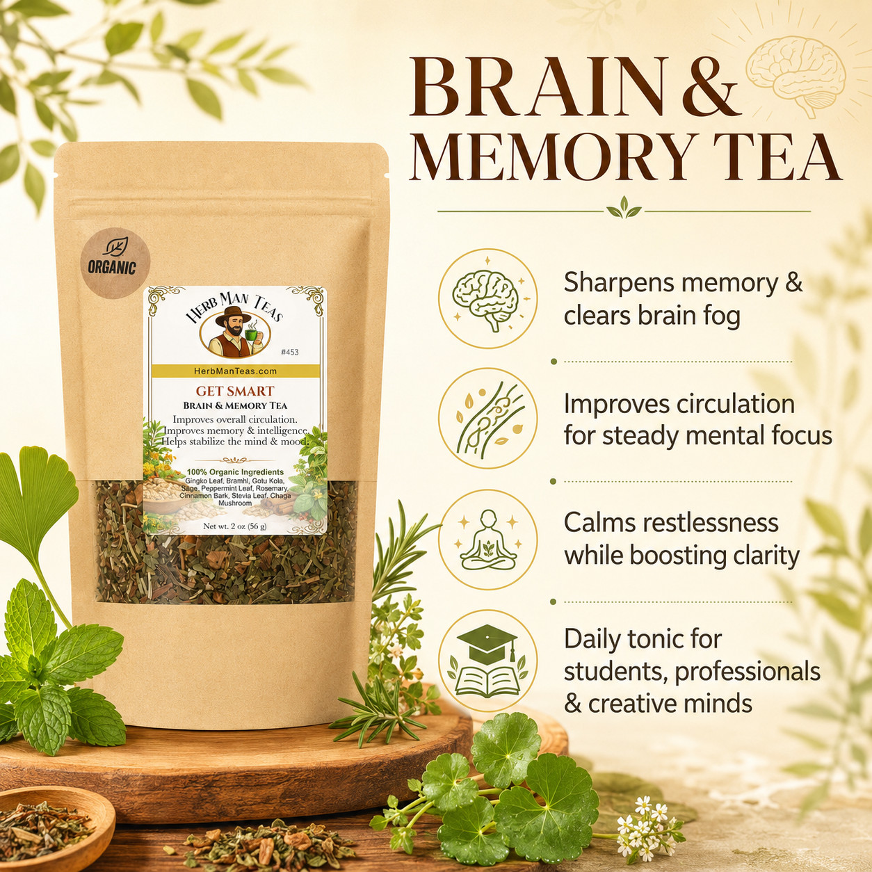 BRAIN TEA Get Smart with better memory, focus, intelligence by master herbalist