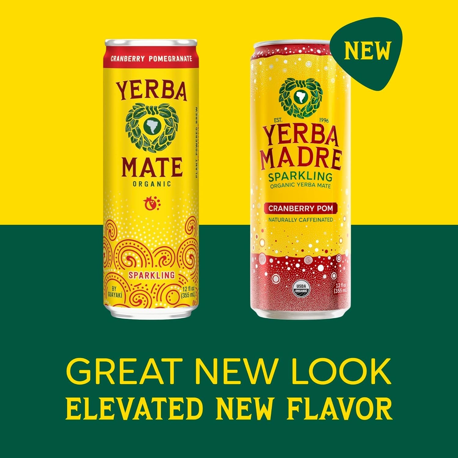 Sparkling Yerba Mate Cranberry Pom 12oz Cans Organic High Caffeine Energy Drink