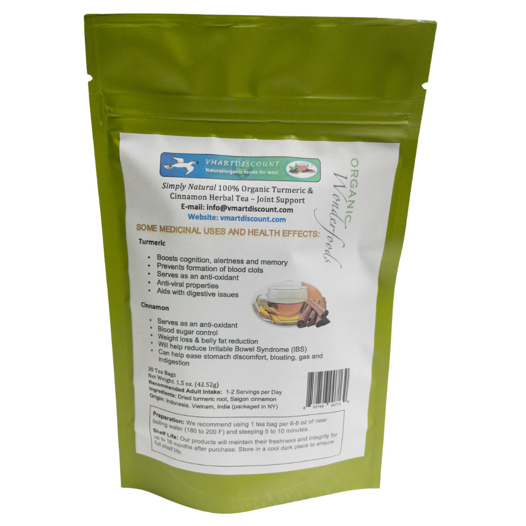Turmeric Cinnamon Herbal Tea (Te de Curcuma y Canela), 30 Tea Bags Joint Support