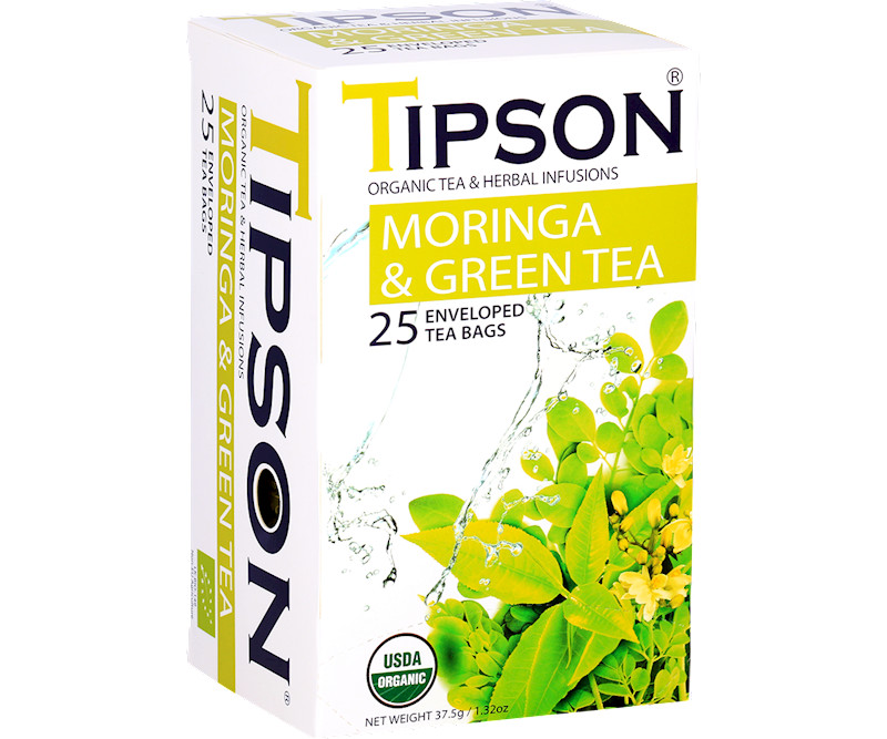 TIPSON Tea Herbal (Organic) MORINGA & GREEN TEA 25 Tea Bags Made in Sri Lanka