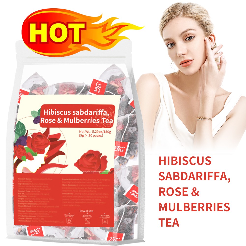 Hibiscus sabdariffa Rose Mulberries Tea Youthful Skin Health Tea 30 Packs 150 G