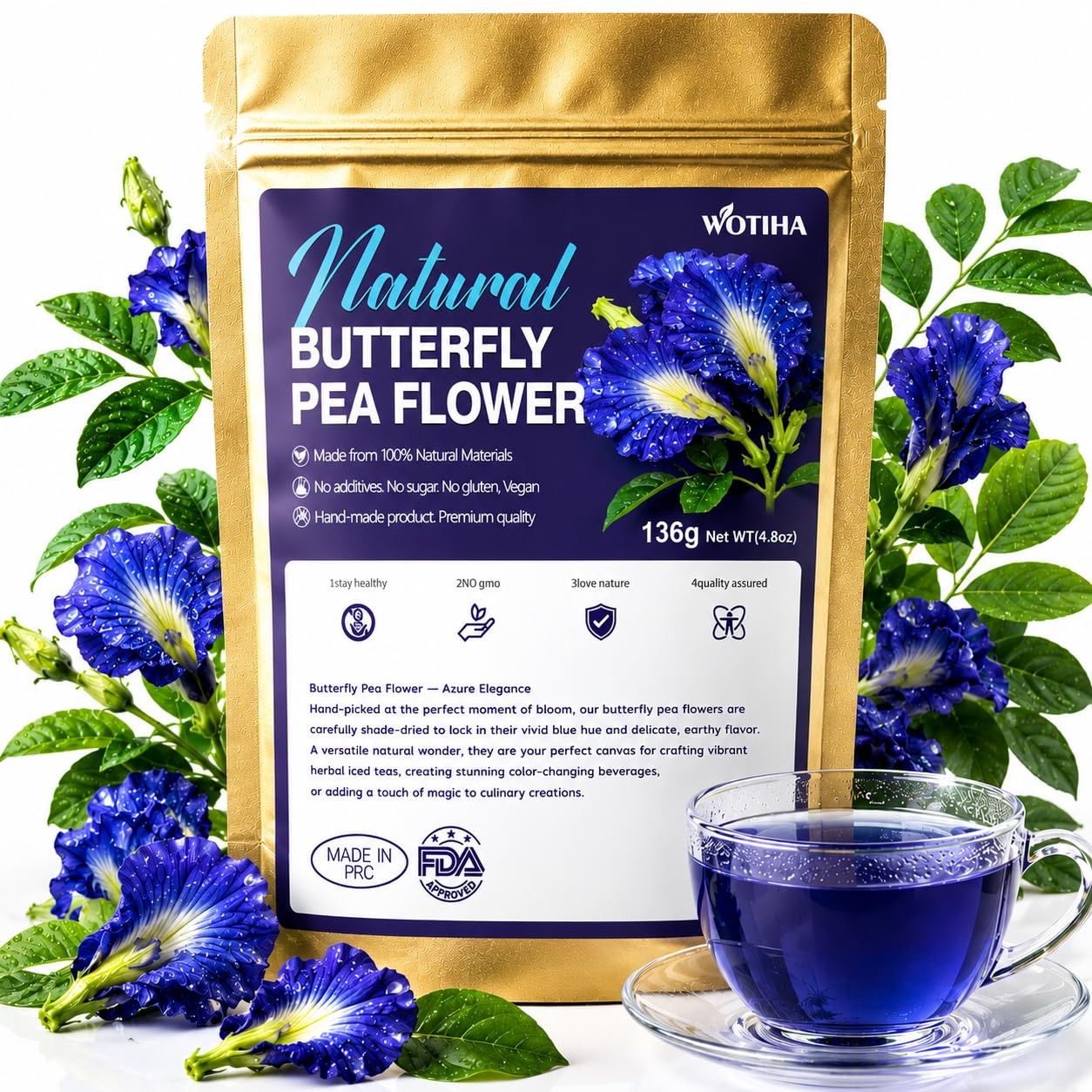 Butterfly Pea Flower Tea 4.8 oz 200+ Cups Dried Butterfly Pea Flowers Loose …