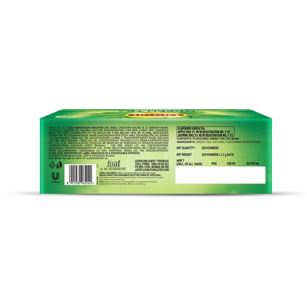 Clear & Light Green Tea Bags 100 Pcs, 130 Grams