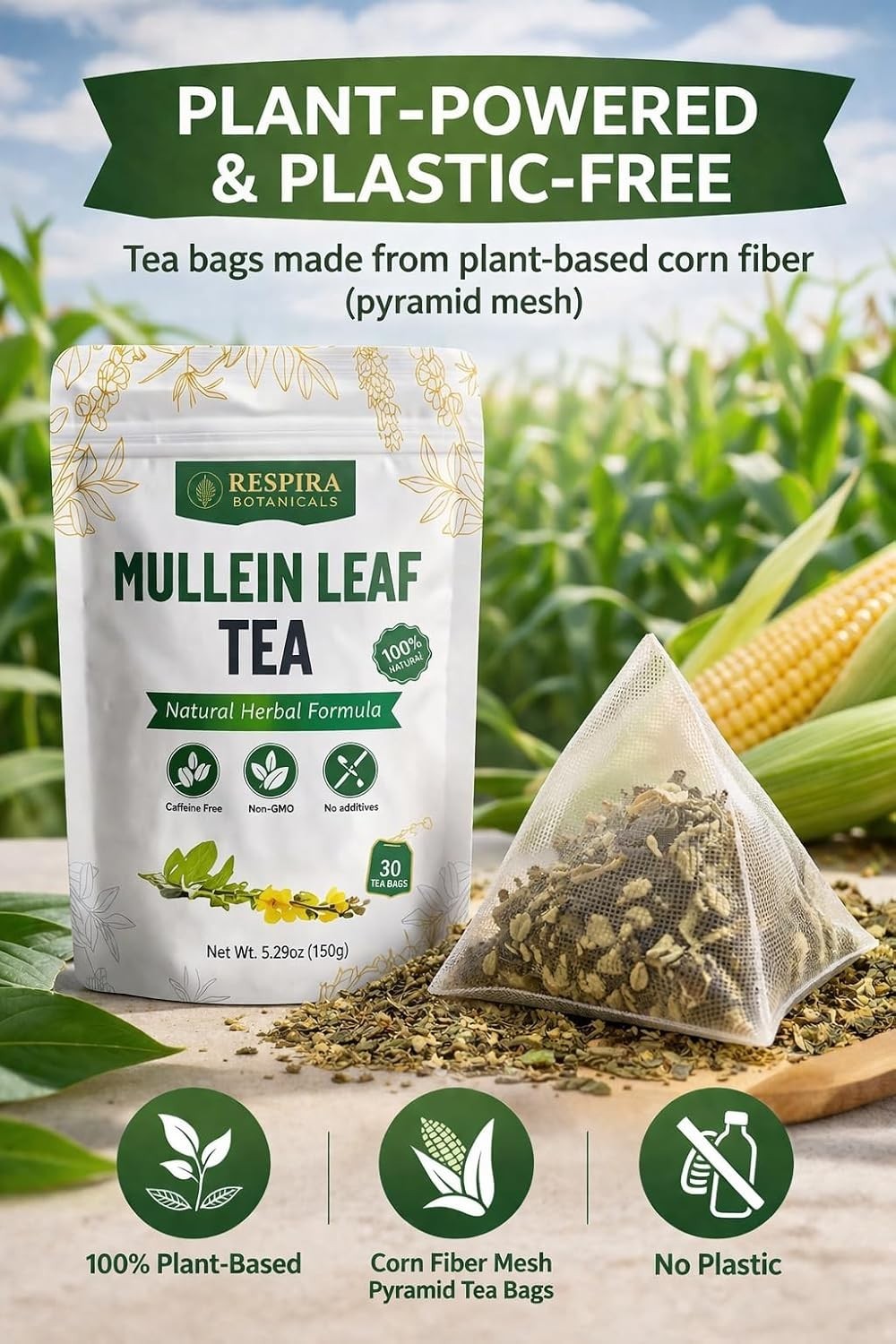 Respira Botanicals – Mullein Leaf Tea Bags for Lungs Cleanse and Respiratory Sup